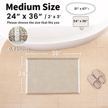 GRLYUH Waffle Bath Mat - Boho Bathroom Rugs Non Slip Washable, Super Absorbent & Quick Dry, Soft Bath Mat Farmhouse Bathroom Decor, 24'' x 36'', Khaki and White
