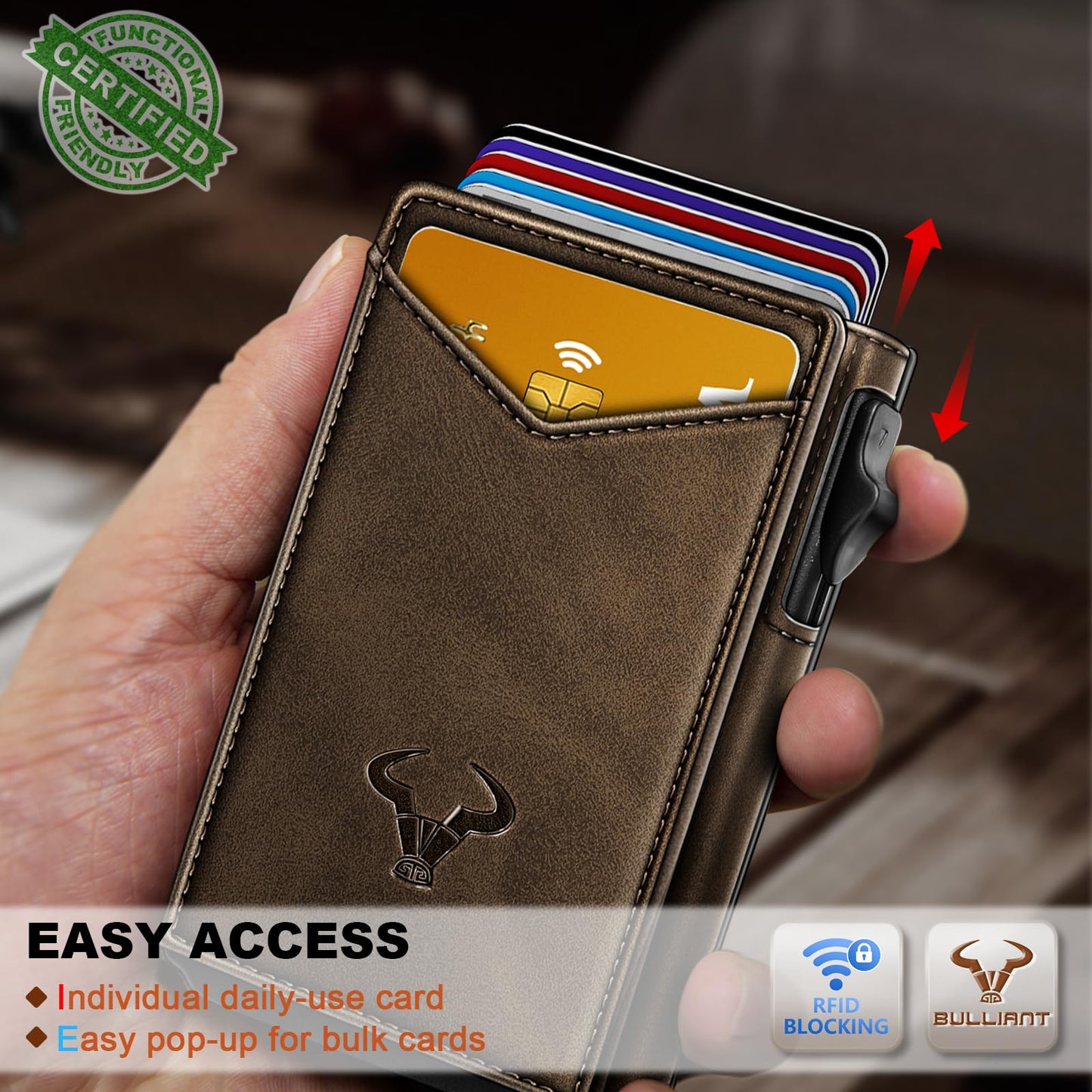 BULLIANT Men Wallet,Magnetic Metal Wallet Money Clip 9Cards Pop-up Access RFID Blocking