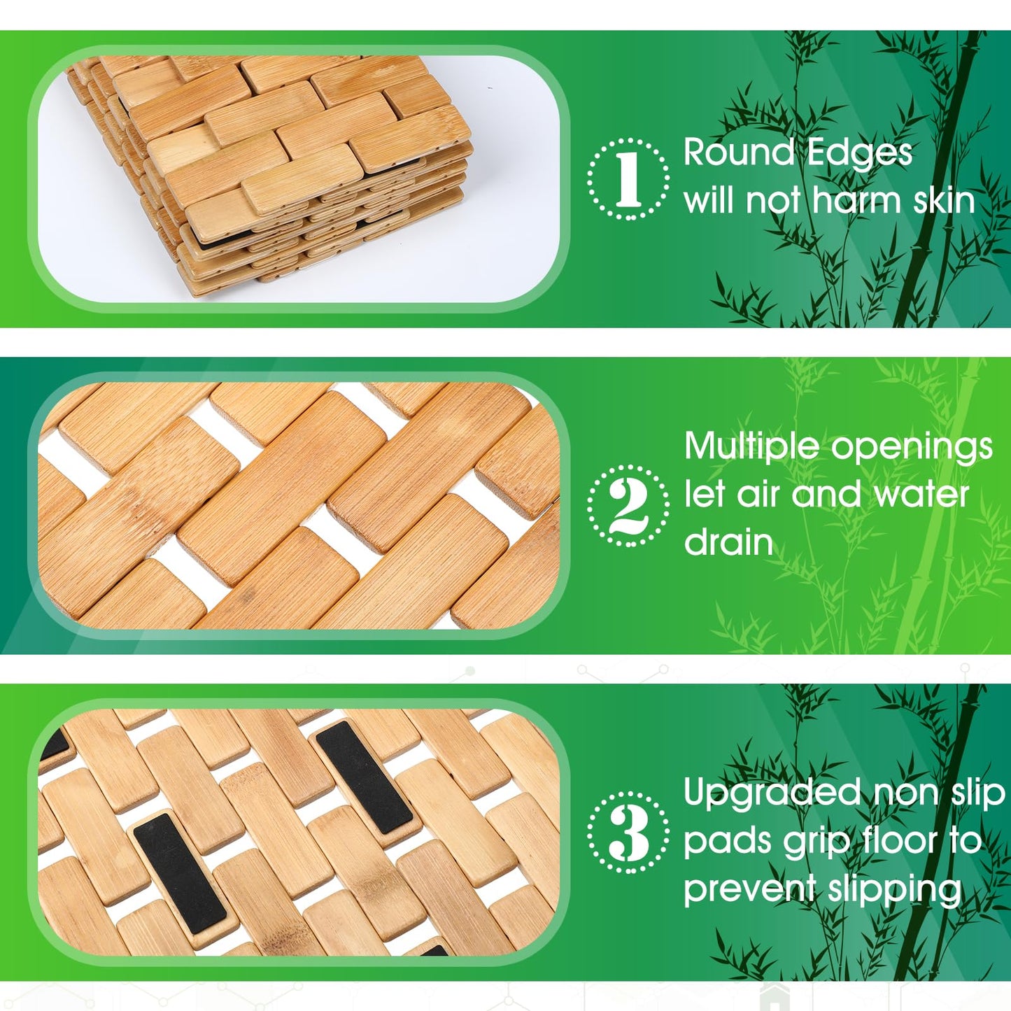 Bamboo Bath Mat Large Long Wood Bath Mat,16x48 Inch Non Slip Bamboo Shower Floor Mat Wooden Bathroom Mat for Bathtub,Spa,Door,Sauna or Outdoor (Natural Lattice)