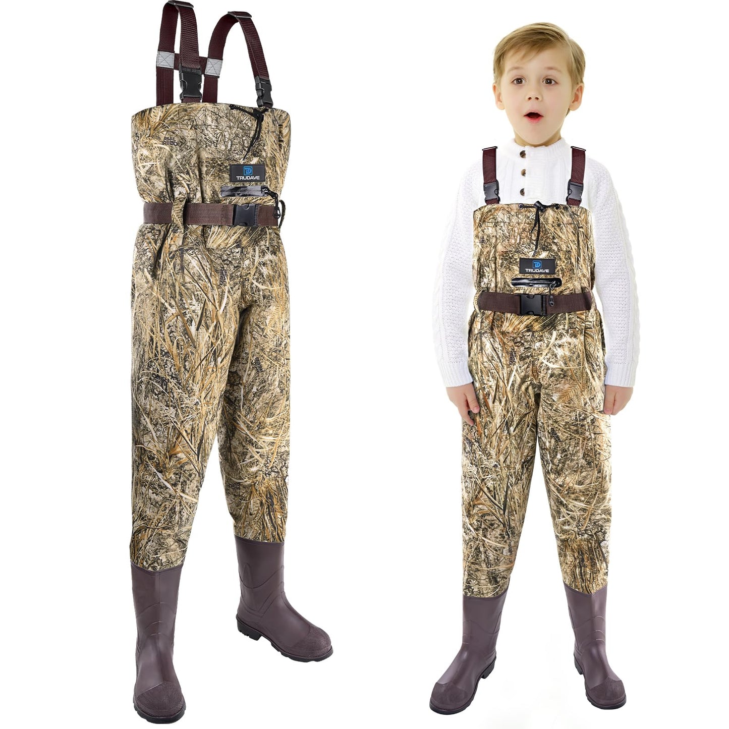 Trudave Chest Waders for Kids with Boots, Waterproof Youth Waders for Children, Lightweight Waiters for Fishing & Hunting