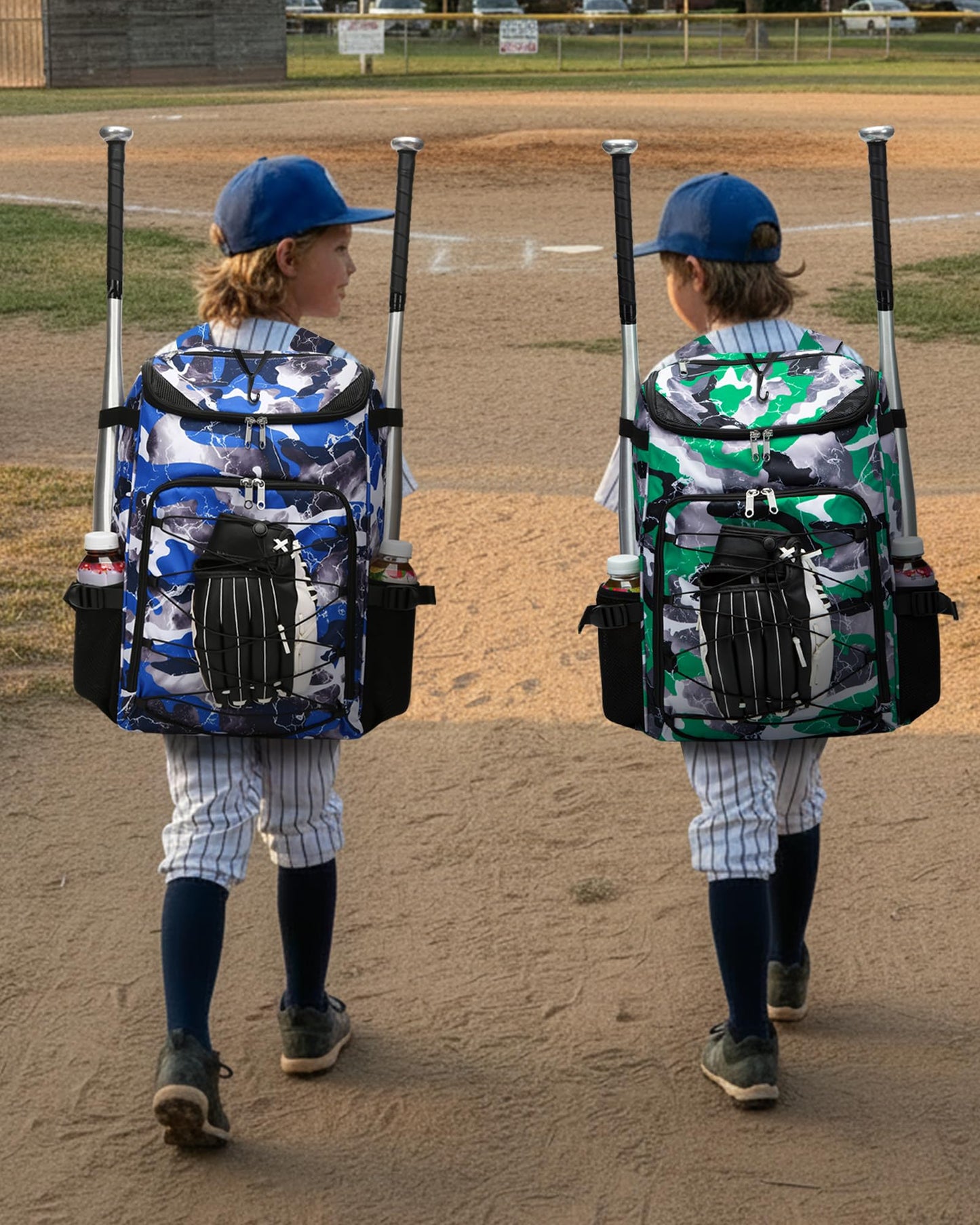 FOKDUVB Baseball Softball Gear Bag Backpack for Boys Girls Ages 8-12 12-14 Large Kids Youth Bat Bag with Ventilated Shoe Compartment Baseball Softball Players Stuff Supplies (Blue, Camouflage)