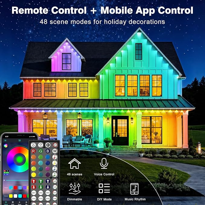 LITSOUL 300FT Permanent Outdoor Lights for House Waterproof, Smart RGB Eave LED Lighting with 16 Million Colors, IP67 Outdoor Strip Lights for Christmas Halloween Holiday Daily Decorations (300FT)