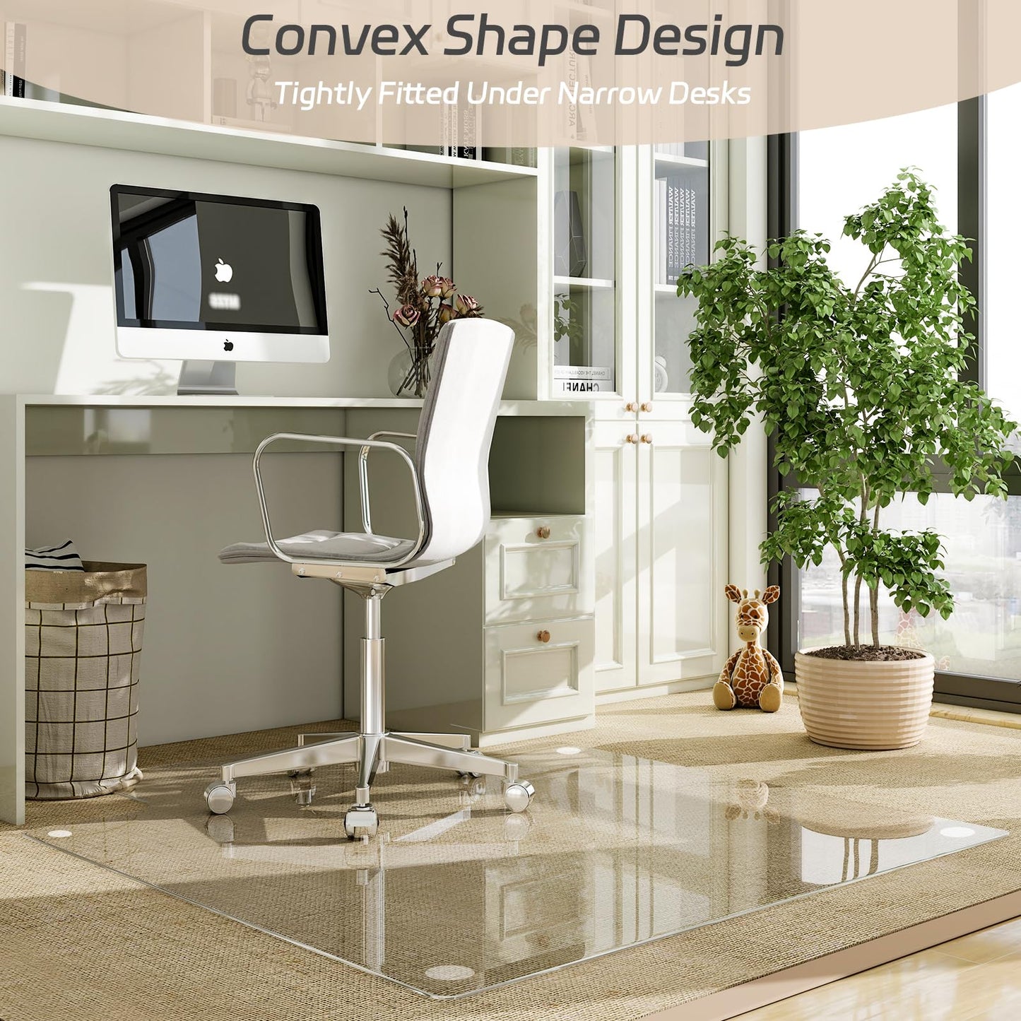 GLSLAND Irregular Tempered Glass Floor Mat - 36" x 48" Office Chair Mat for Carpet Clear Duty Hard Rolling Glass Mat 1/5" Thick for Hardwood Floor/Carpeted Floors, Clear