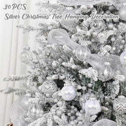 SY Super Bang 30PCS Silver Christmas Ornaments Set, 60MM/2.36" Clear Plastic Shatterproof Ball Ornaments for Christmas Tree Hanging Decorations, for Home Holiday Party Xmas Decor.