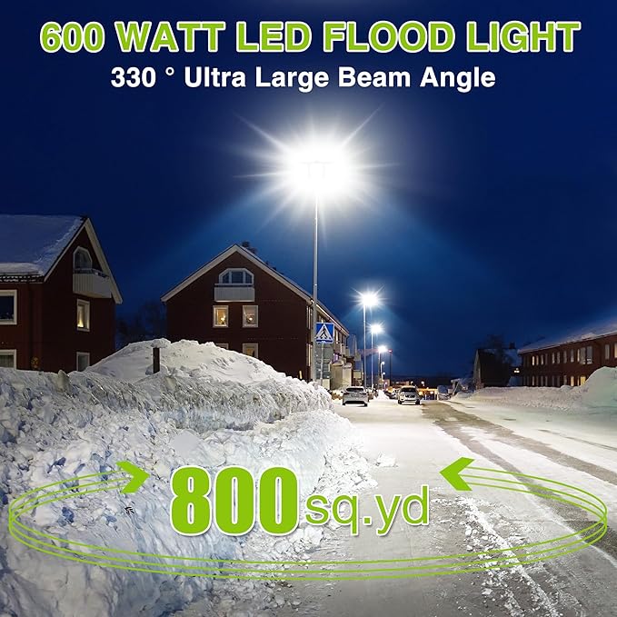 2 Pack LED Flood Lights Outdoor, STASUN 600W 60000lm 6000K Daylight White IP66 Waterproof, Commercial Parking Lot Lights, 3 Heads for Yard Street Stadium Outdoor Area Floodlight Bright Security Lights