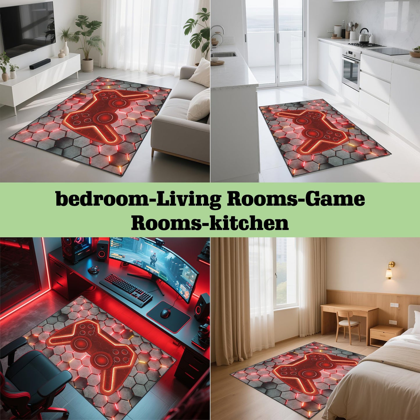 Vesocro Gamer Rug for Room,5x7 ft Non-Slip Cool Gaming Carpet for Bedroom Livingroom and Game Room Rugs Decor