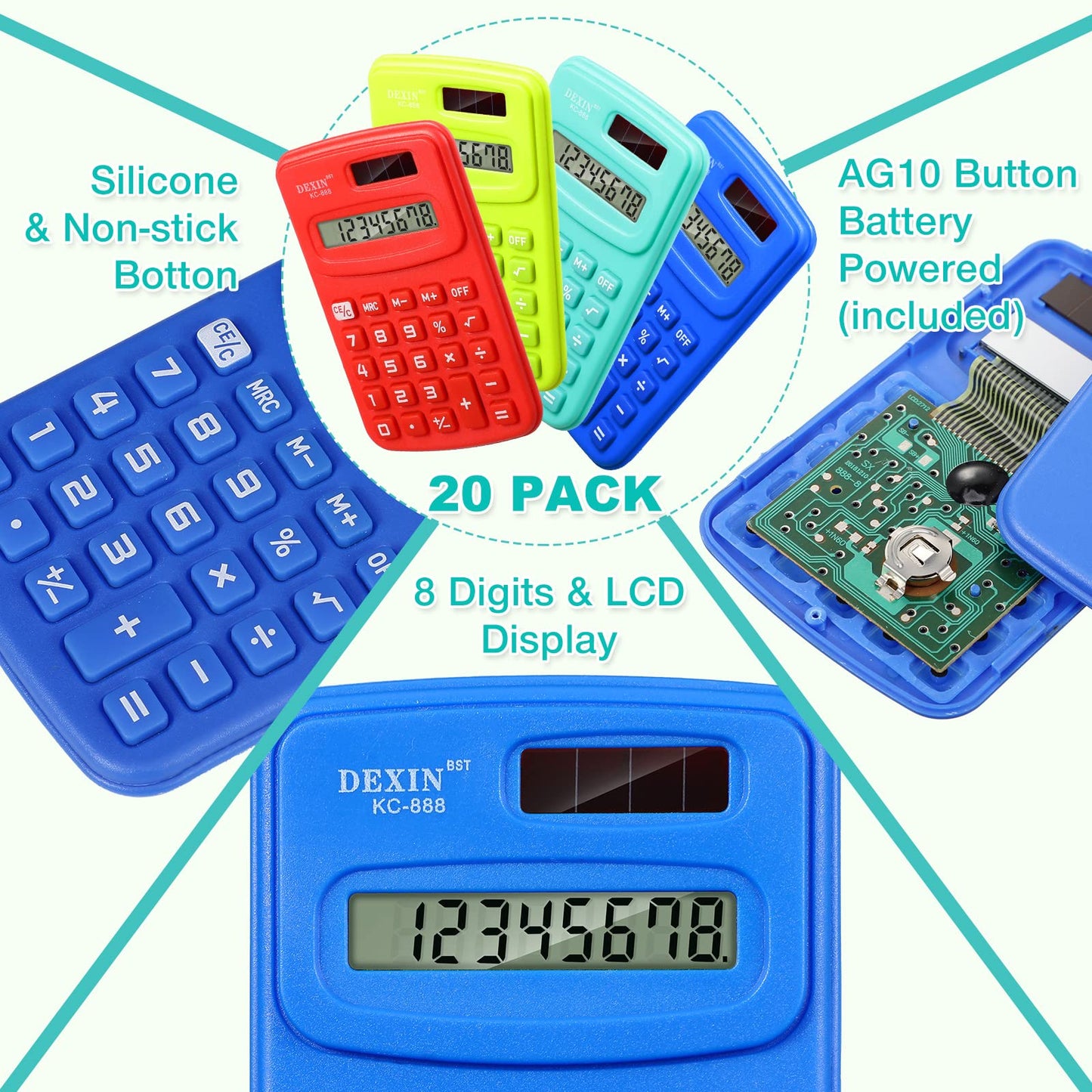 Chumia 50 Pieces Pocket Calculator Bulk Basic Small 4 Function Calculator Battery Powered Handheld Kids Mini Calculators for Students Desktop Primary School Home Office (Classic)