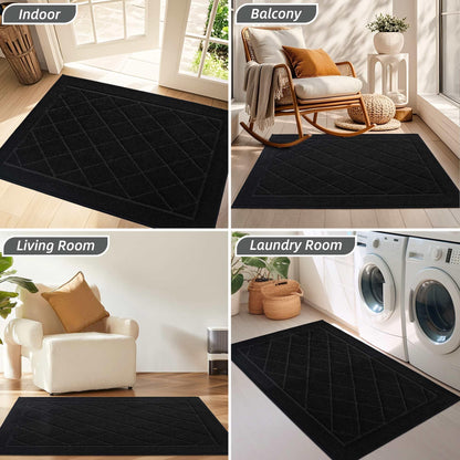 BEQHAUSE Dirt Trapper Door Mat 20" x 32", Doormat Non-Slip Entryway Rugs Washable, Dog Door Mat Stain Resistant and Absorbent Welcome Floor Mat for Front Back Door, Mud Wet Shoes & Paws, Black