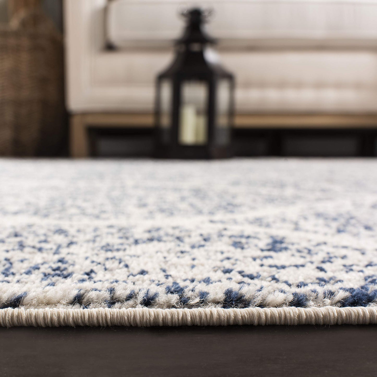 SAFAVIEH Madison Collection Runner Rug - 2'3" x 20', Cream & Royal Blue, Glam Ogee Trellis Distressed Design, Non-Shedding & Easy Care, Ideal for High Traffic Areas in Living Room, Bedroom (MAD604A)