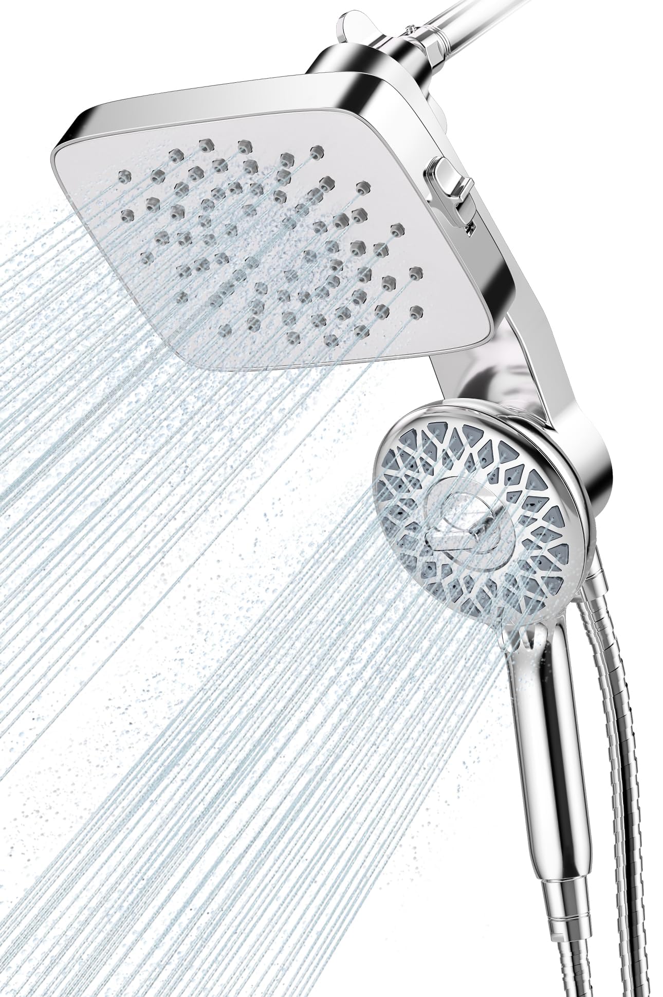 Cobbe Dual Shower Head with Magnetic Handheld, High Pressure Rain Shower Combo 2-in-1 Fixed & Detachable, Multiple Spray Modes, Built-in Magnet Dock 6ft Hose, Chrome
