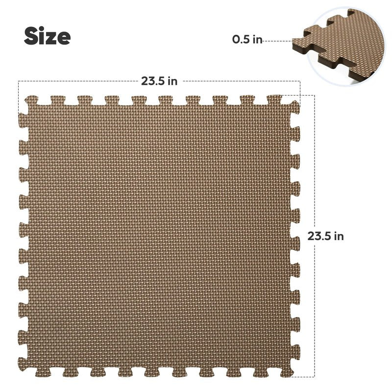 Home Gym Mat, Puzzle Exercise Mat, EVA Interlocking Foam Floor Tiles for Home Workout Equipment and Kids' Play Areas - Blue, 24 in x 24 in x ½ in - (Brown, 12 Pack (48 SQ FT))