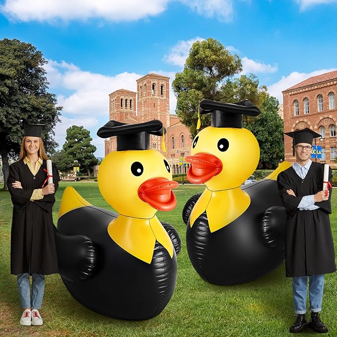 Hungdao 1 Pack 5 ft Graduation Giant Inflatable Decor Duck Large Grad Inflatable Duck with Cap and Gown Pool Float Blow up Congrats Pool Float for 2025 Graduation Party Decoration