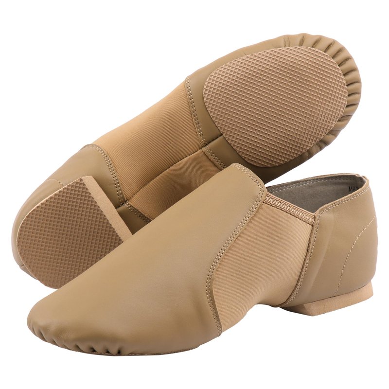 Linodes (Tent Leather Upper Jazz Shoe Slip-on for Women and Men's Dance Shoes Brown 6.5M