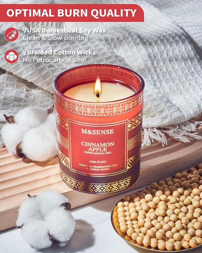 M&SENSE Christmas Candle, Cinnamon Apple Scented, Natural Non Toxic Soy Candle for Home Scented, Xmas Thanksgiving Gift, 45 Hour Long Burning Time, Luxury Gift for Men Women, 7.4 Oz