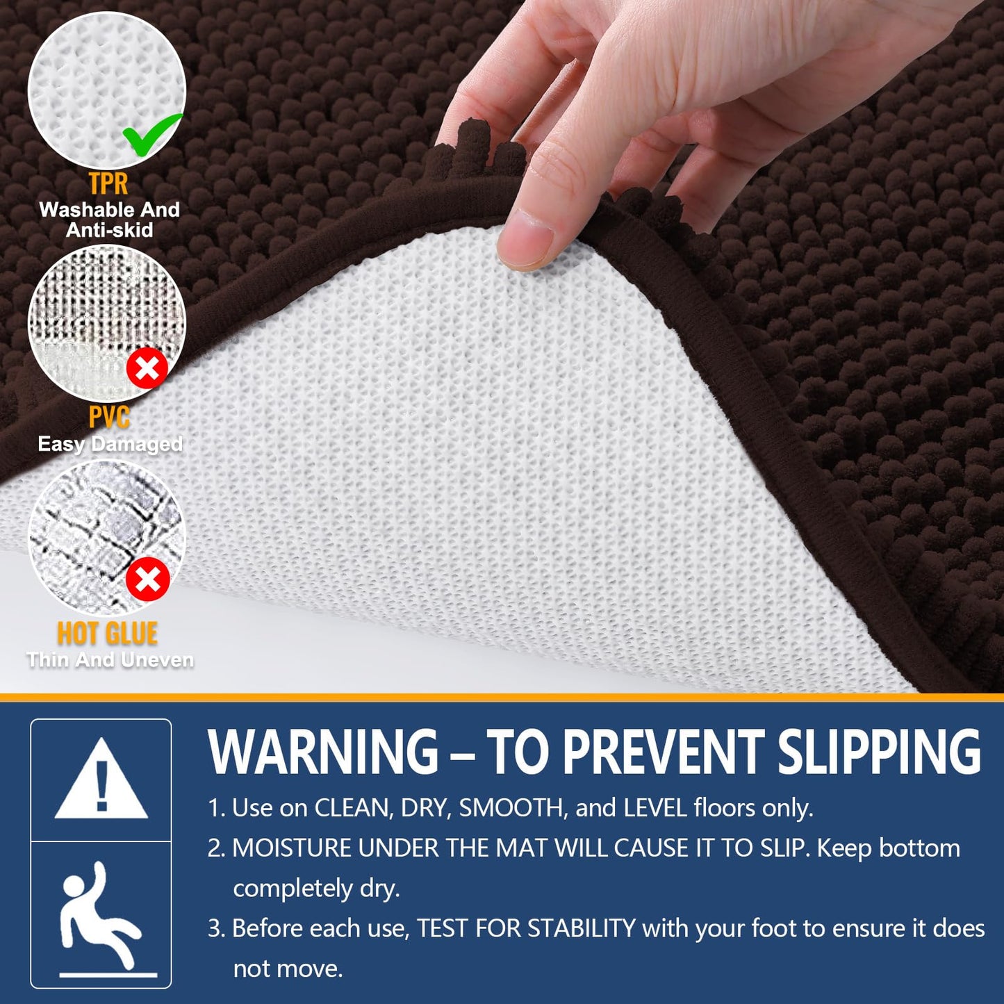 Arotive Bathroom Rugs 24x16, Extra Soft Absorbent Shaggy Chenille Bath Rugs, Machine Washable Rubber Backing Non-Slip Bath Mats for Bathroom Floor Tub and Shower, Home Decor Accessories, Brown
