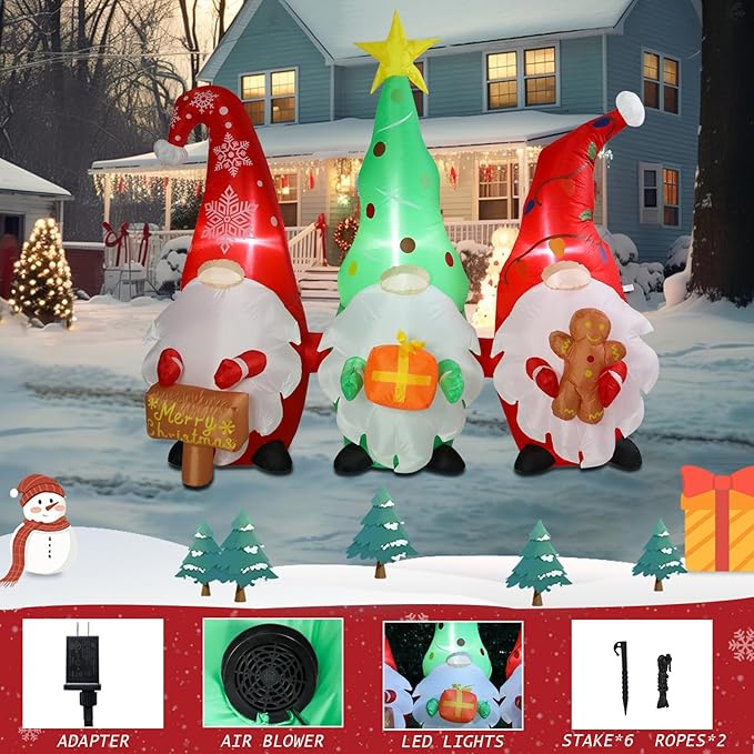 5 FT Christmas Gnomes Inflatable Outdoor Decorations, Inflatable Gnomes with Sign and Gingerbread Man Built-in LED Lights Blow Up Yard Decorations for Holiday Indoor Outdoor Party Garden Lawn