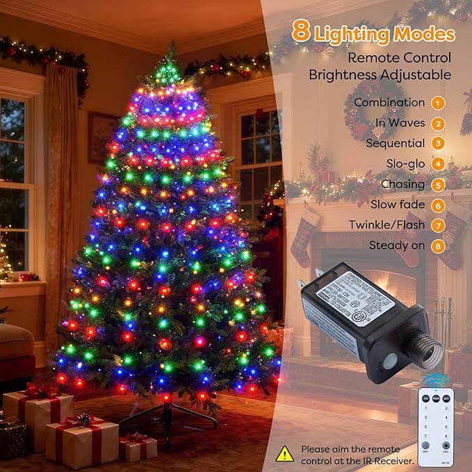 Christmas Tree Lights with Remote 400 LEDs Christmas Lights for Tree with 8 Lighting Modes, Timer and Memory Function, Indoor Outdoor String Lights for 6 ft-10 ft Xmas Tree Decorations(Multicolor)