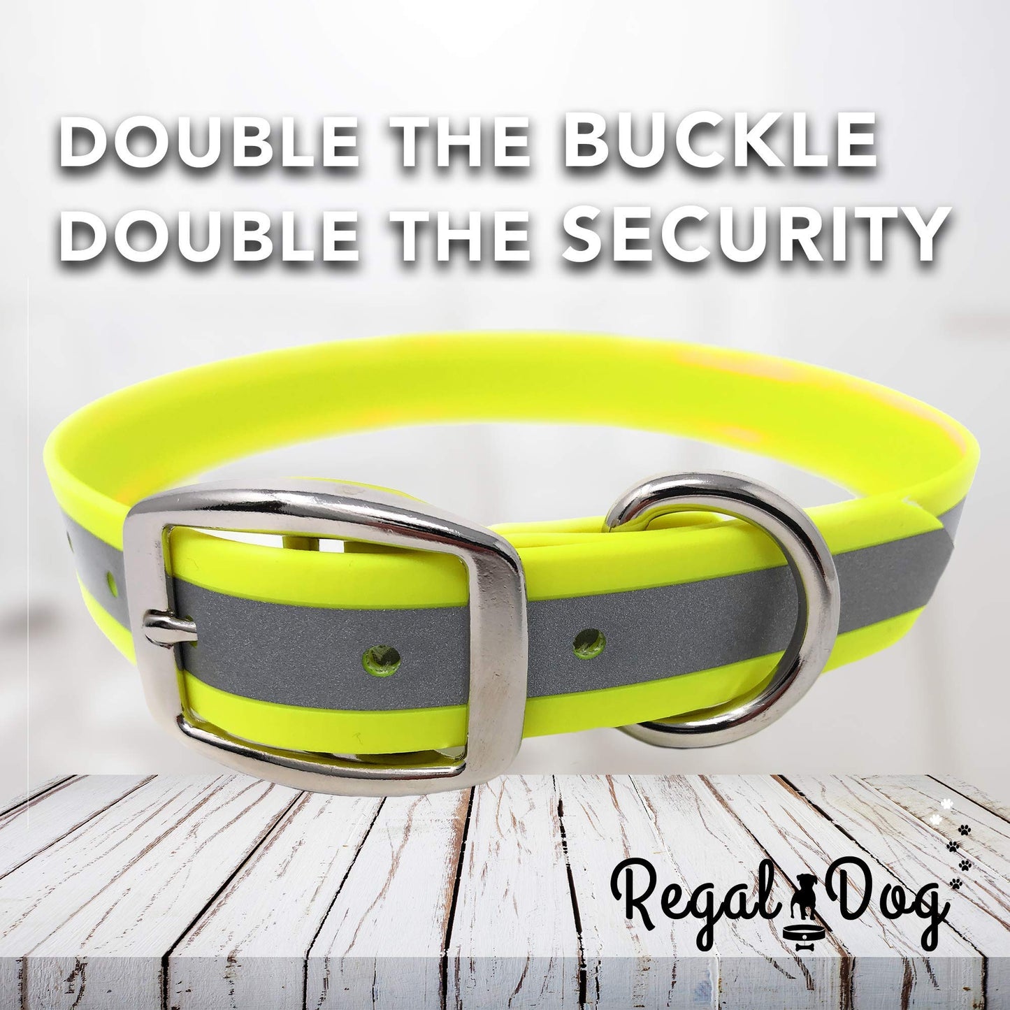 Regal Dog Products Medium Yellow Heavy Duty Reflective Dog Collar with Durable Metal Buckle and D Ring Adjustable, Chew Proof & Waterproof Strong Small Dog Collar Other Sizes for Medium & Large Dogs