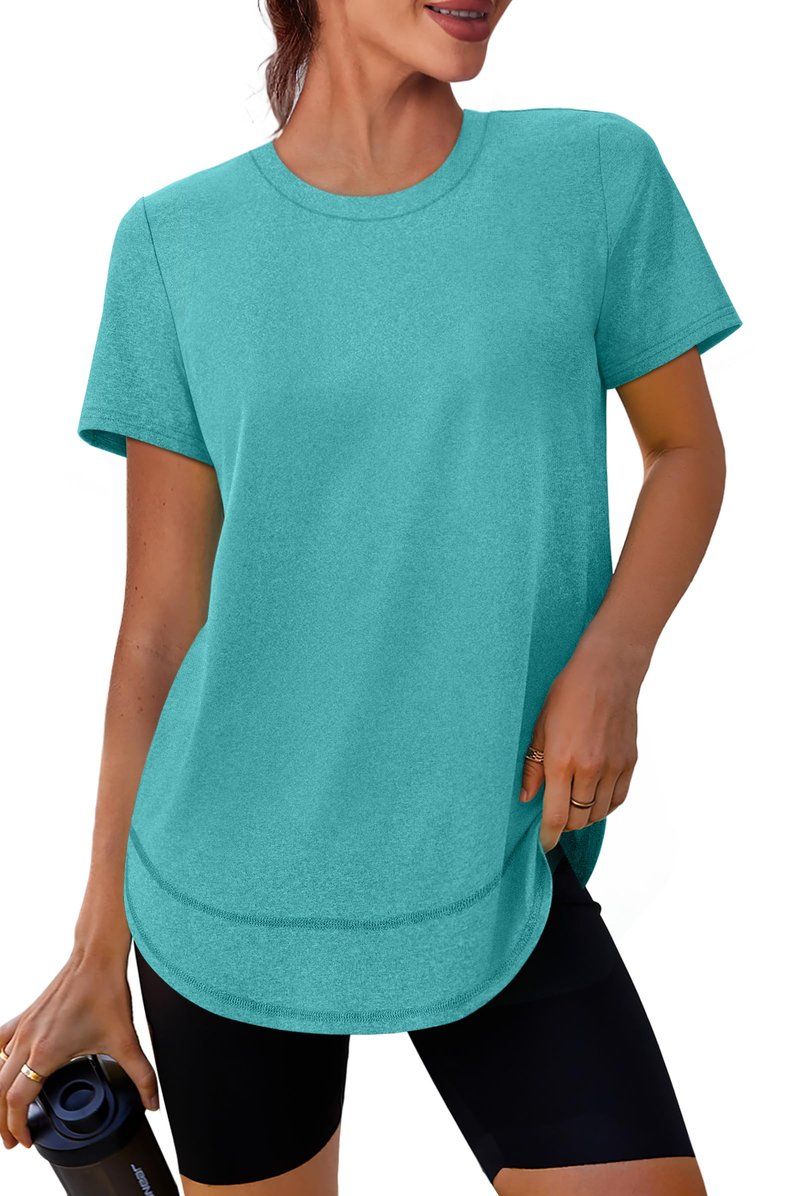Workout Tops for Women Spring Summer Short Sleeve Golf Outfits Gym Essentials Activewear Running Shirts Aqua S