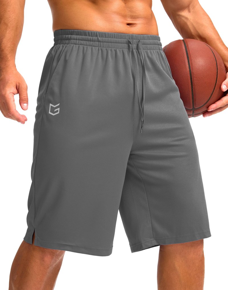G Gradual Men's Athletic Shorts with Pockets 9" / 11" Long Basketball Shorts Lightweight Quick Dry Gym Workout Shorts for Men(Steel,S)