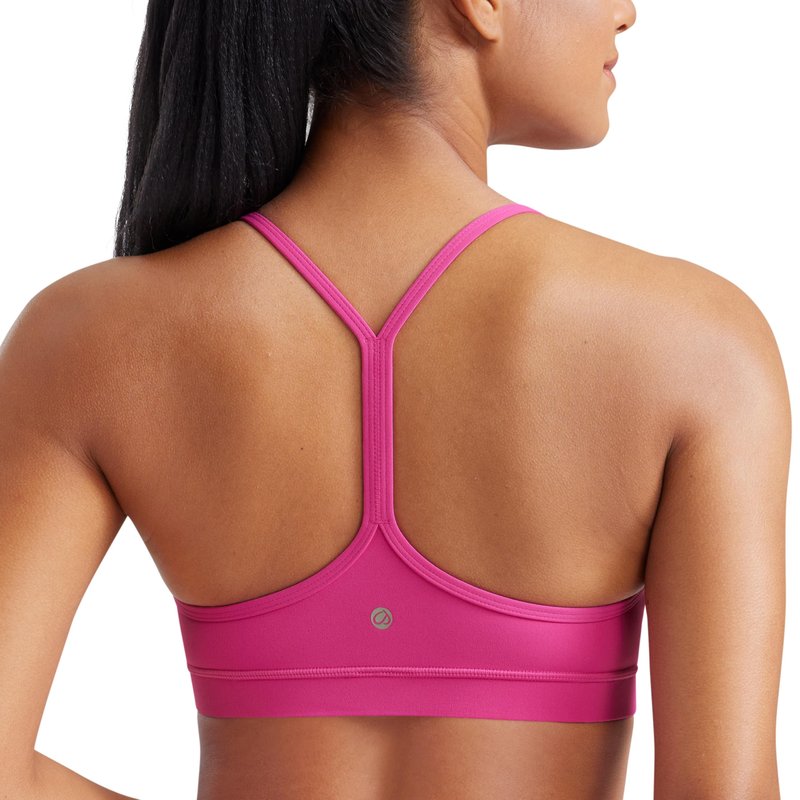 CRZ YOGA Butterluxe Y Back Sports Bras for Women - Padded Racerback Low Impact Spaghetti Thin Strap Workout Yoga Top Hibiscus Purple Medium