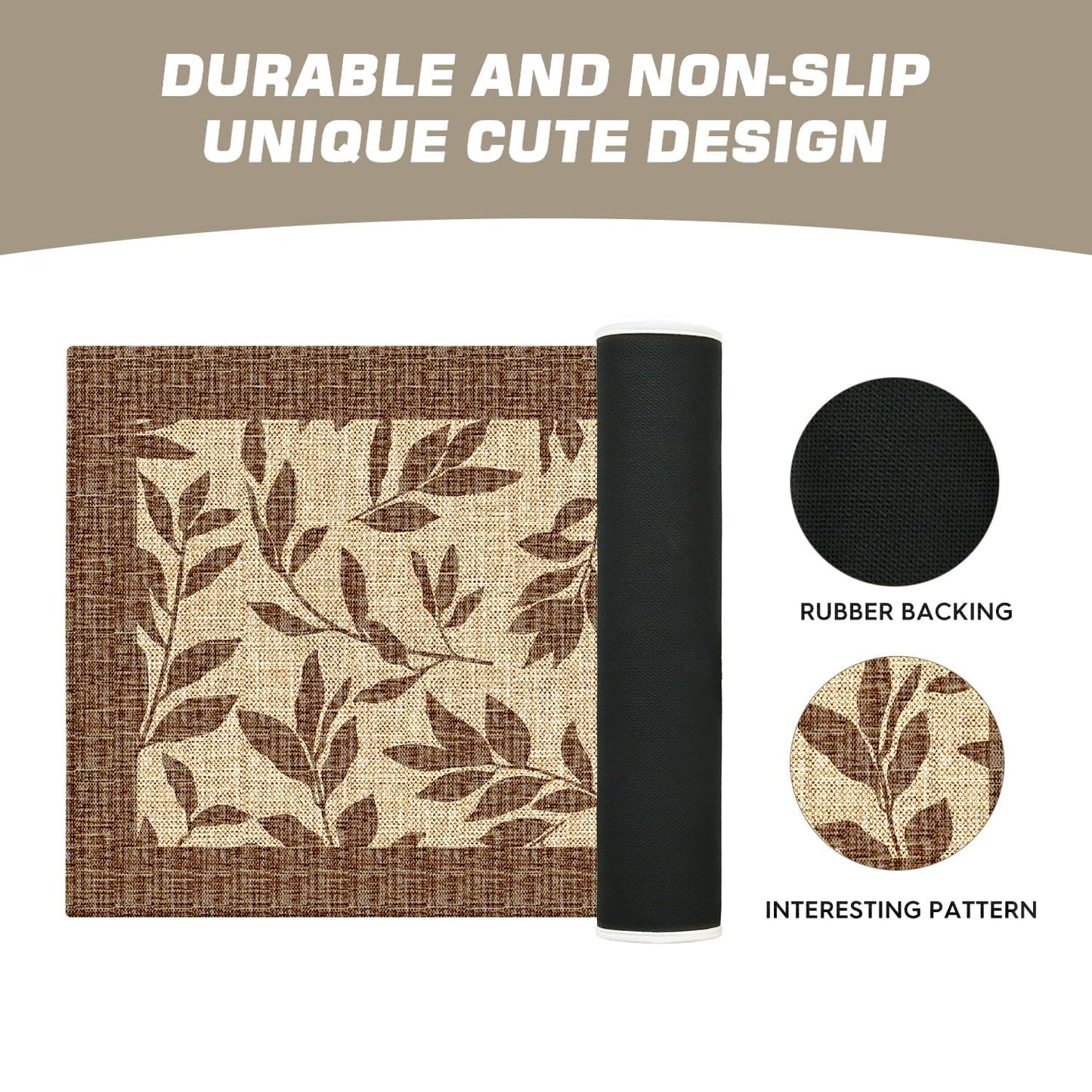 Artoid Mode Brown Washable Non Slip Leaves Doormat, Seasonal Home Decor Absorbent Natural Rubber Back Door Mat Floor Mat 17x29 Inch