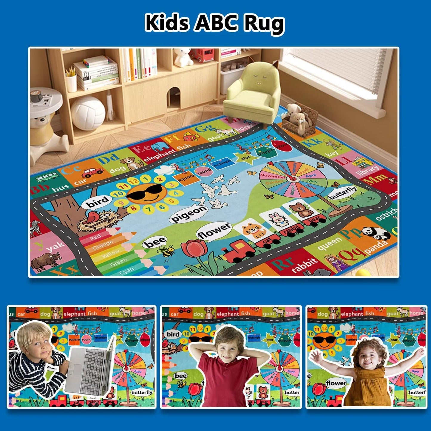 TYKTZXY ABC Rug 63x95inch, Non-Slip Alphabet Carpet, Educational Learning Mat for Preschool Classroom & Playroom