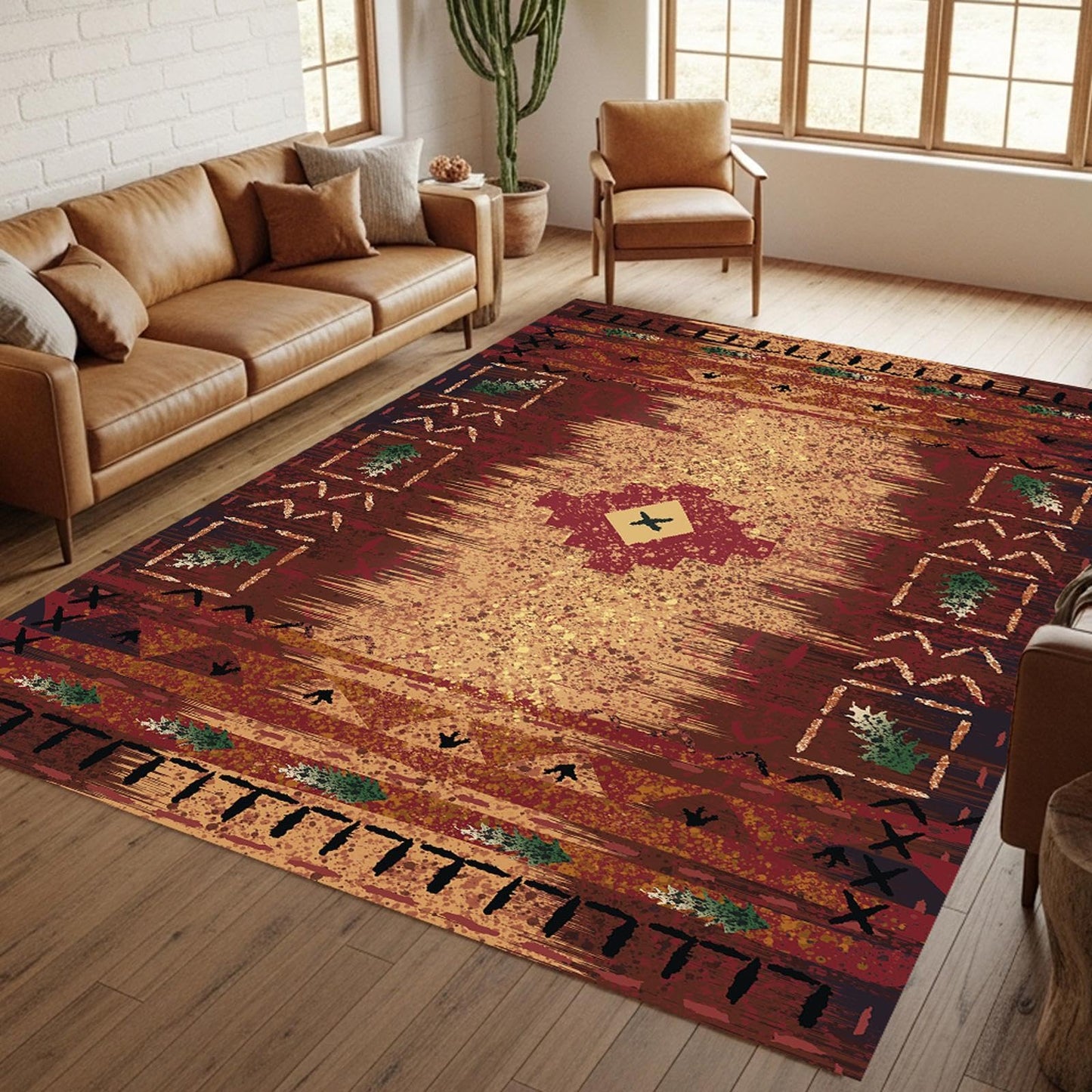 Southwestern Tribal Rug 3x5 – Rustic Western Aztec Area Carpet for Living Room, Bedroom or Cabin – Washable, Non-Slip, Fade-Resistant, Pet-Friendly, Earth Tone Floor Mat for Home Decor