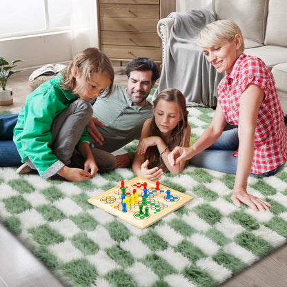 Area Rugs for Bedroom Living Room,5x8 Green and White Fluffy Soft Checkered Rug Fuzzy Shag Shaggy Carpet, Indoor Plush Floor Rugs for Kids Boys Girls Teen Dorm Nursery Home Decor