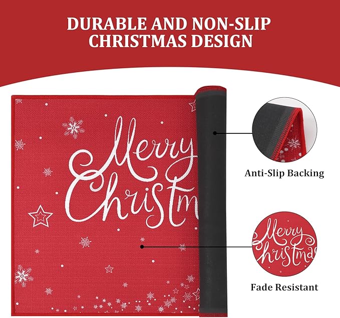 CAROMIO Christmas Welcome Mat 20x32 Inch - Xmas Decorative Doormat with Christmas Tree & Snowflake Pattern - Non Slip, Holiday Outdoor/Indoor Entrance Floor Mat