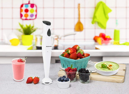 Elite Gourmet EHB-2425X Electric Immersion Hand Blender Stick, Mixer, Chopper, 1-Touch Control Multi Purpose, 150 Watts, For Soups, Sauces, Baby Food, White