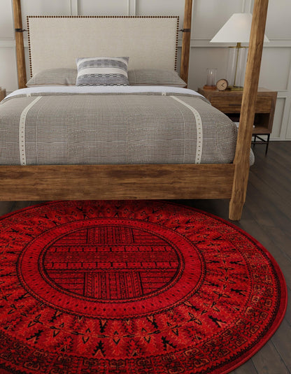 Rugs.com Bokhara Collection Rug – 3 Ft Round Red Medium-Pile Rug Perfect for Kitchens, Dining Rooms