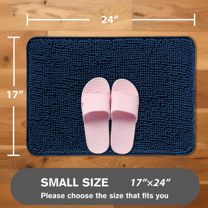 PureSwan Navy Blue Bathroom Rugs – Absorbent and Washable Bath Mat, Non-Slip, Thick Soft Chenille Bath Rugs for Bathroom Floor, Shower, Sink - 17" x 24"