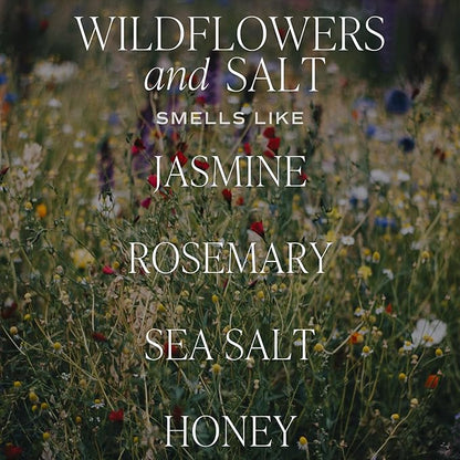 Sweet Water Decor Wildflowers and Salt Soy Candle - Lemon, Rosemary, Leafy Green and Jasmine Spring Candles for Home - 9oz Clear Jar + Gold Lid, 40+ Hour Burn Time, Made in The USA