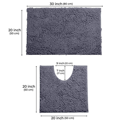 LuxUrux Bathroom Mats 2 Piece Set, Bathroom Rug Set, Soft Absorbent Chenille Bath Mat & Contour Toilet Rug, Non Slip, Quick Dry, Machine Washable Shaggy Bathroom Mats (Gray, 20"x30"+20"x20" U-Shaped)