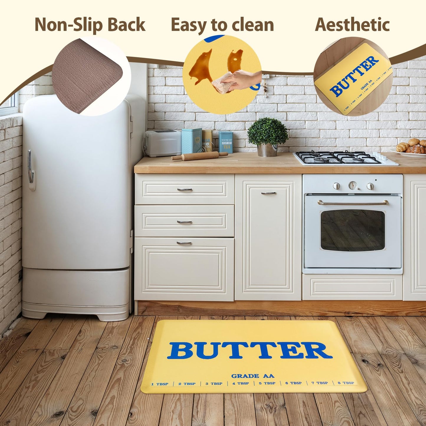 MSJGA Butter Rug Kitchen Rugs for Floor Cushioned Anti-Fatigue Mat 17.3"x28" Non-Slip Standing Desk Mat Comfort Floor Mats for House Sink Office Laundry