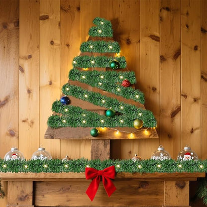 WATERGLIDE Lighted Christmas Green Garland 15FT, with Clear String Lights, Pre-lit Artificial Greenery Garlands, Plug in & Connectable Xmas Lights for Indoor Outdoor Holiday Party Decor