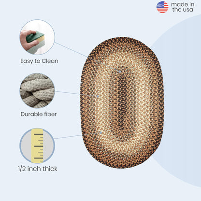 Super Area Rugs Oval 2X3 Taupe/Gray Braided Rug Hartford Primitive Decor Carpet - Indoor Outdoor - 2' X 3' Woven Entryway Carpet