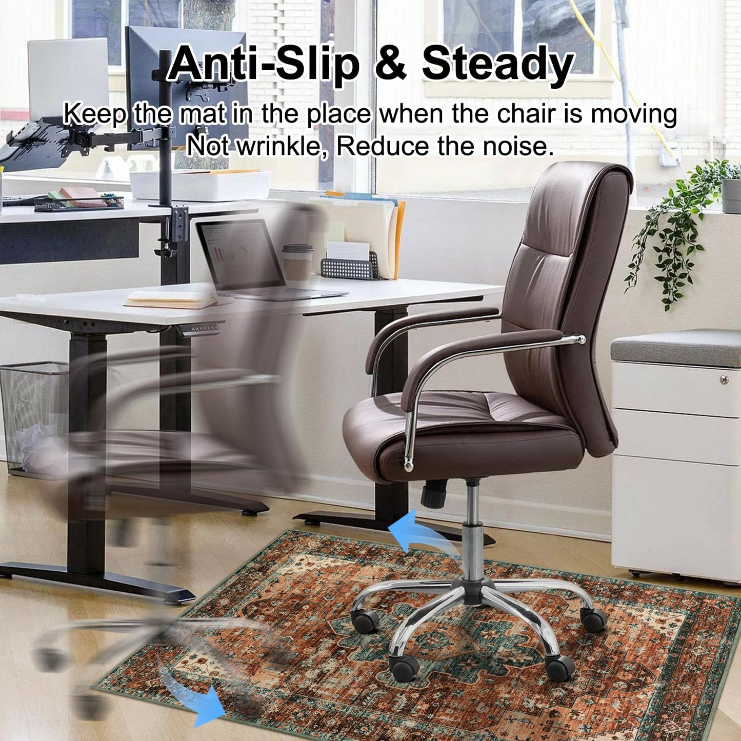 Anidaroel Office Chair Mat for Hardwood Floor/Tile Floor, 48"x60" Desk Chair Mat for Hard Floors, Under Desk Rug Protector for Rolling Computer Gaming Chairs, Anti Slip Machine Wash Low Pile Carpet