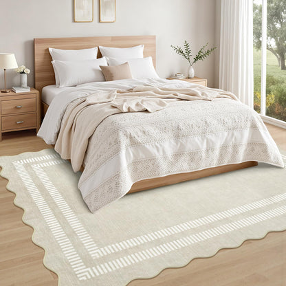 LORWER Area Rugs 5x7 Living Room Washable Modern Rug, Neutral Beige Soft Non Slip Rugs Ultra-Thin Indoor Carpet for Bedroom Dining Room Nursery Home Office