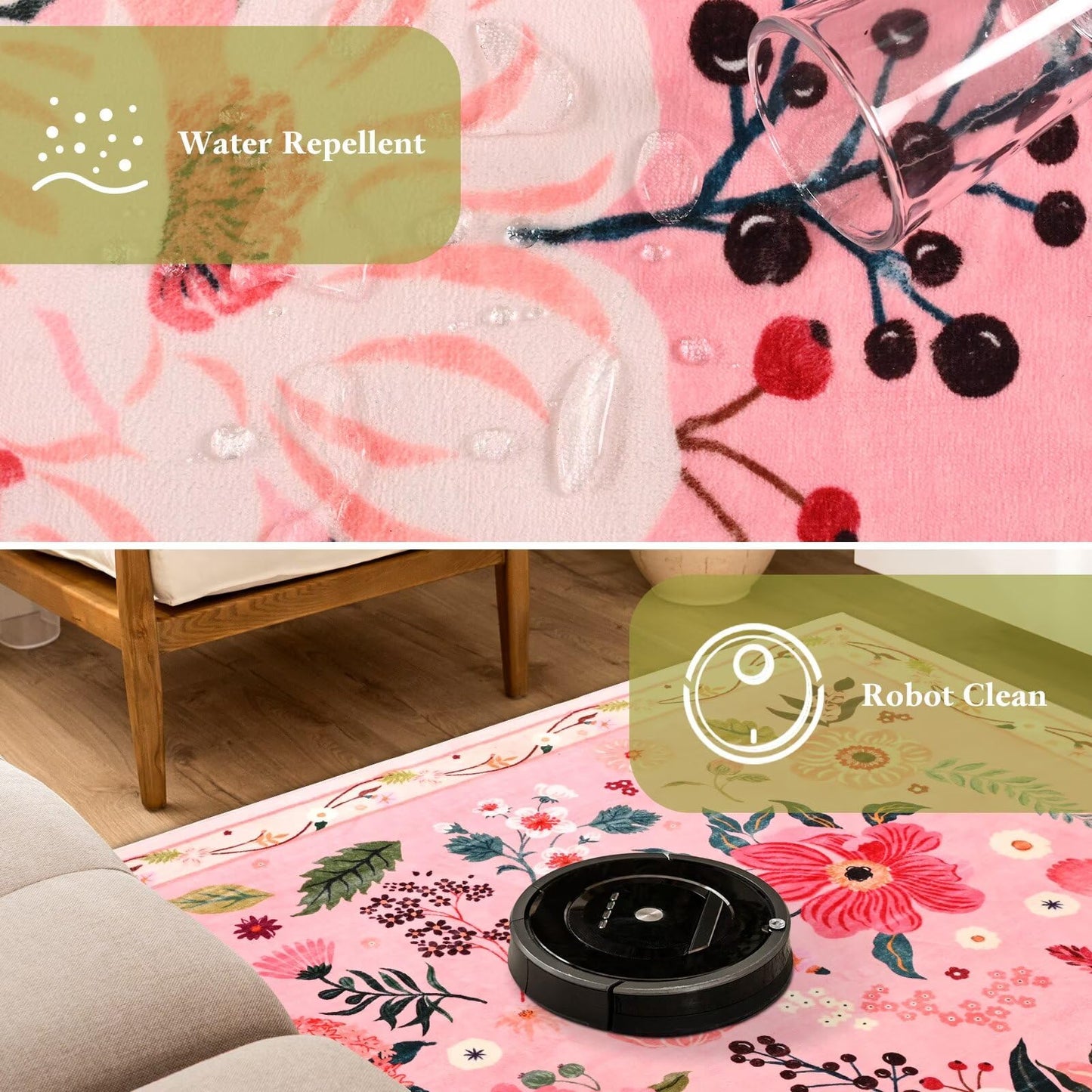 Macgace Pink Floral Runner Rug, 2x6 Flowers Printed Washable Rugs with Non Slip Backing for Girls Bedroom Kitchen Hallway, Cute Carpet Runners Home Aesthetic Decor
