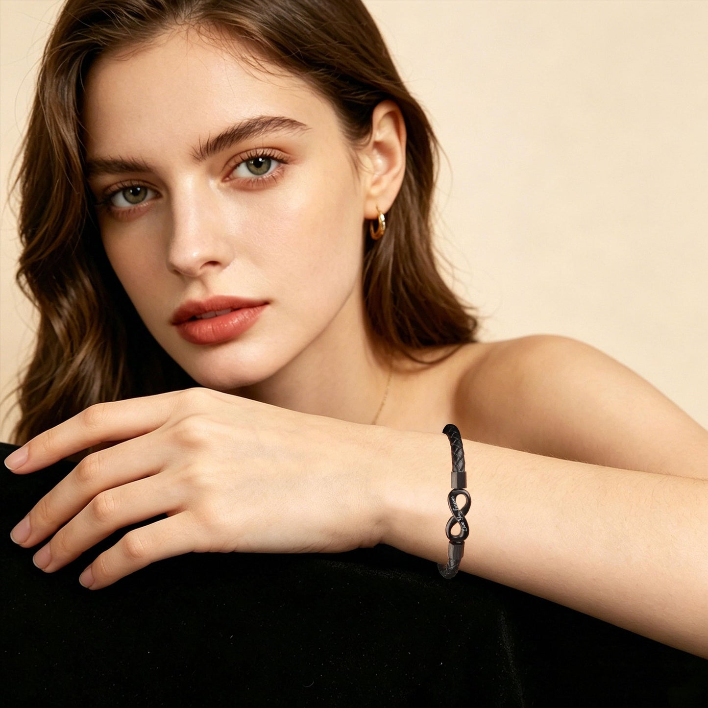 To My Wife, Feel My Love Infinity Leather Bracelet Love You Forever and Always Stainless Steel Bracelets Wife Bracelet from Husband Valentine Birthday Christmas Mother's Day Jewelry for Her(Infinite Black)