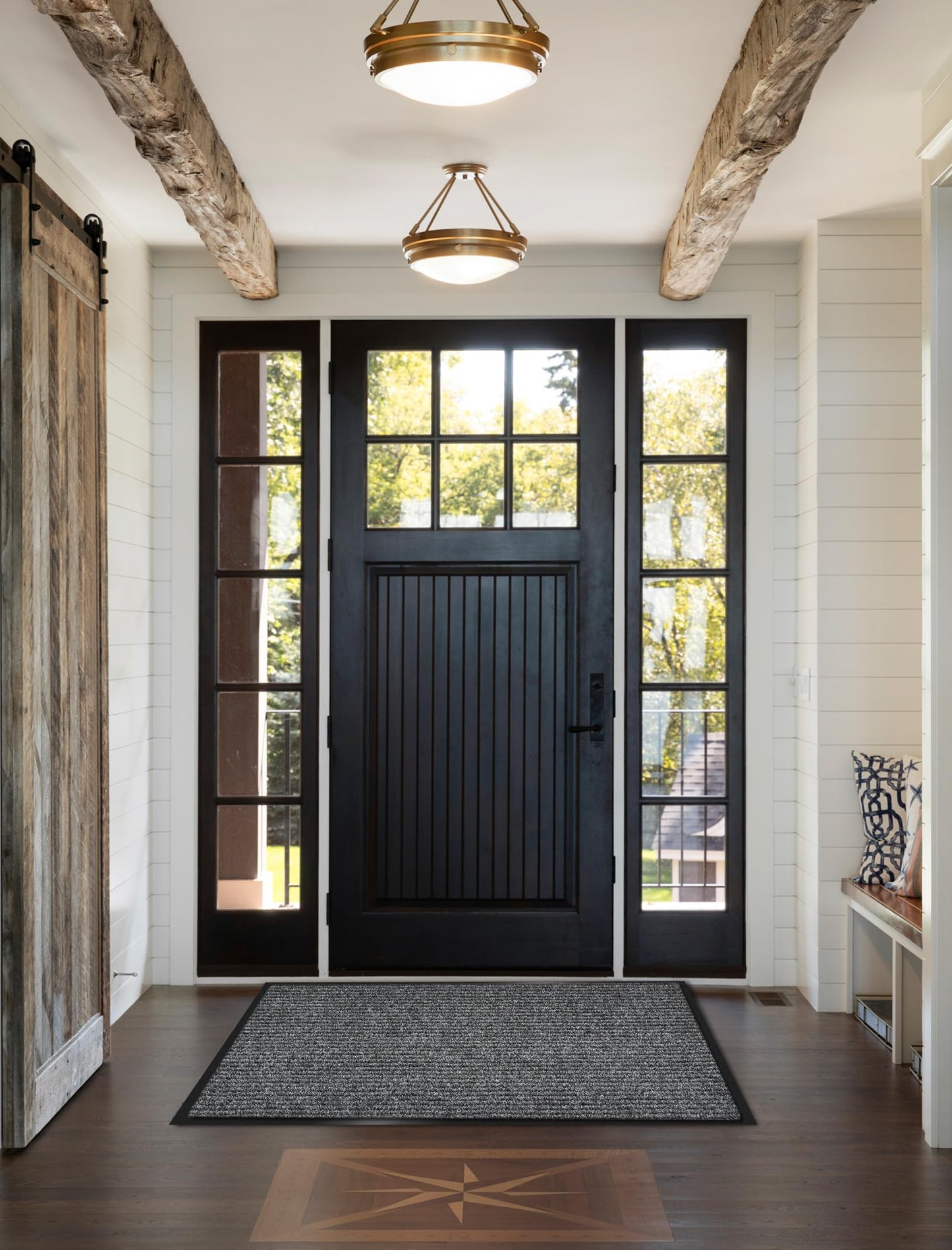 REWOMC Door Mat Heavy Duty Outdoor Indoor Doormat Low Profile Front Door Mat Large 48x72 inch Light Gray Entrance Welcome Mats Easy Clean Patio Entrance Mat Waterproof Anti-Skid Rubber Backing