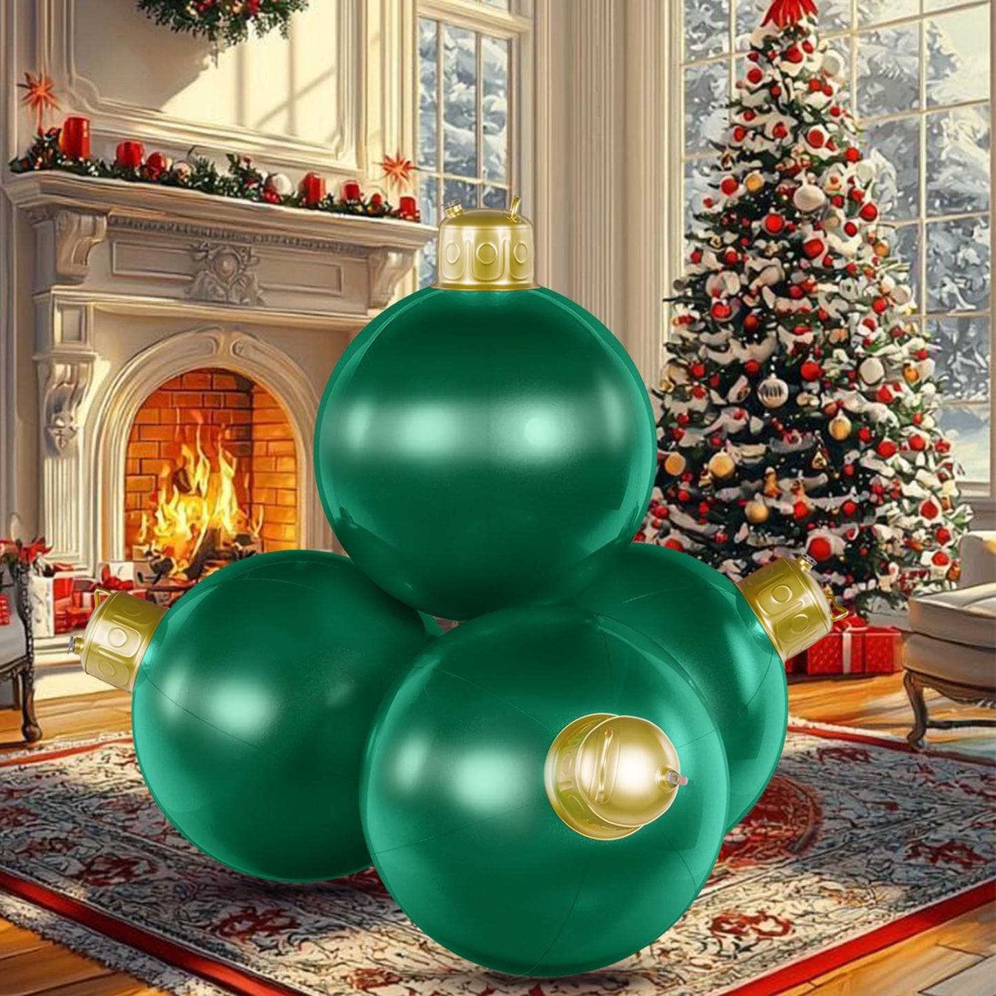 4 in 1 18 Inch Inflatable Christmas Balls Large Inflatable Christmas Ornaments Blow up Xmas Ornaments for Outside Holiday Yard Lawn Porch Decor-Green