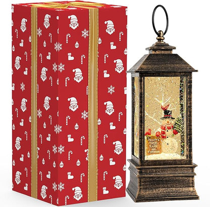 Christmas Snow Globe Water Glittering Farm Snowman with Music & Timer, USB Lined/Battery Operated Lighted Lantern for Christmas Festival Decoration Gifts