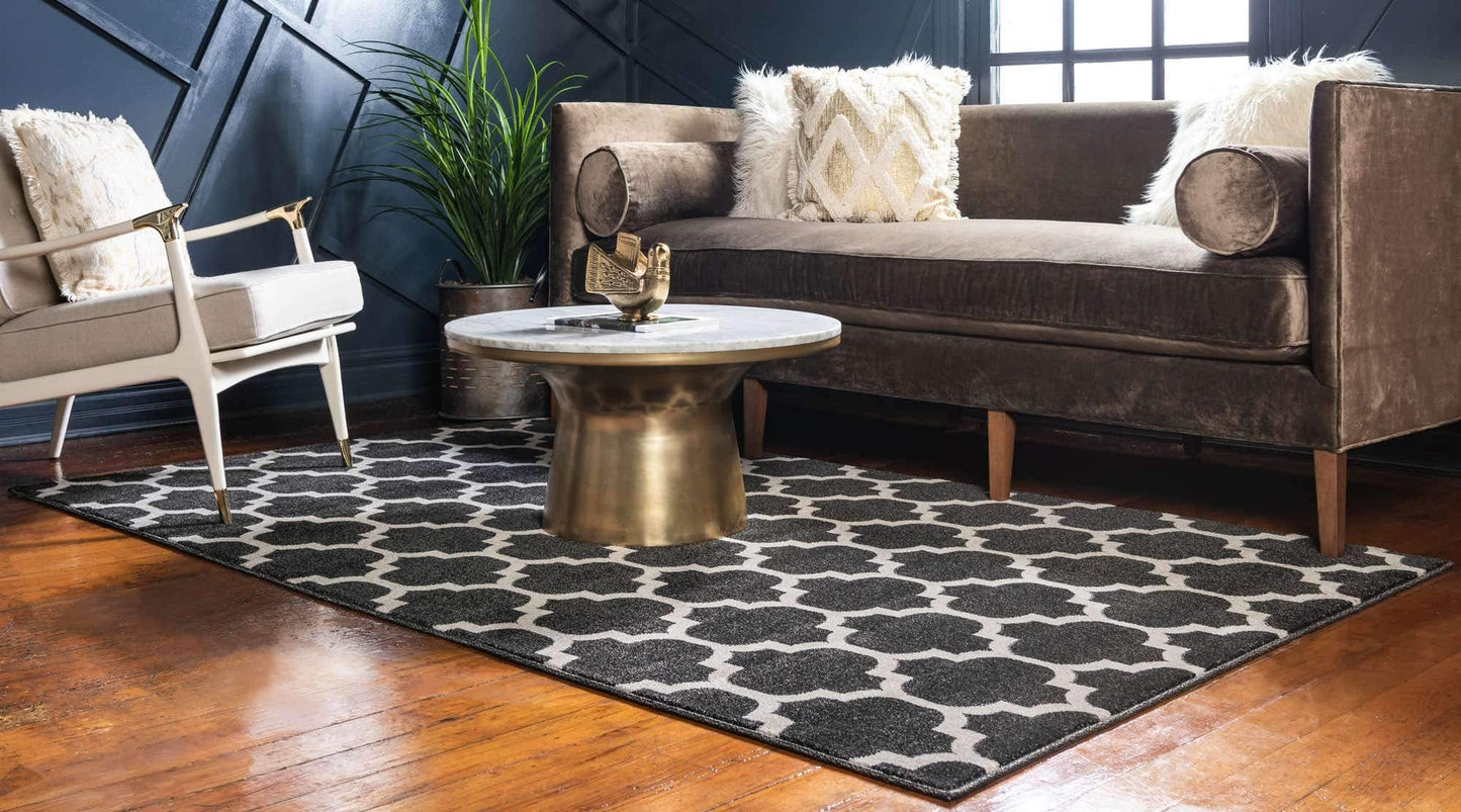 Unique Loom Trellis Collection Area Rug - Philadelphia (4' 1" x 6' 1" Rectangle Black/Beige)