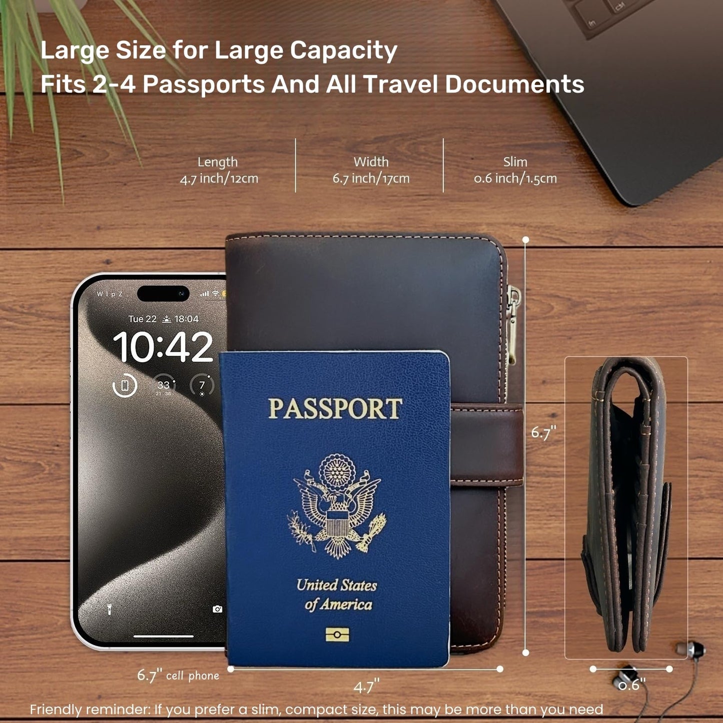 Genuine Crazy Horse Leather Passport Wallet, RFID Blocking Passport Holder with Tracker Slot, All in One Travel Wallet for Women/Men, Secure Passport Cover Case for Airport Essentials (Dark Brown)