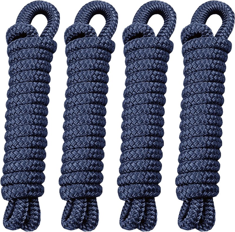 PACTHSD 3/8" x 10' Boat Fender Lines (4-Pack) - Double Braided Nylon Dock Lines for Boats - Marine Grade Fender Ropes with 6" Eye Loop - Soft, Durable Boat Accessories for Pontoon and Small Boats