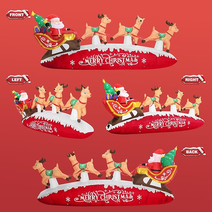 ZPISF 10 FT Santa Sleigh with Reindeer Christmas Inflatables Outdoor Decorations, Christmas Blow Up Yard Decorations for Garden Lawn Xmas Decor (Red)