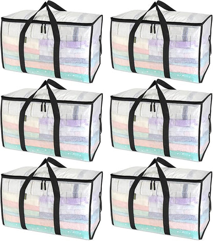 BALEINE 6-Pack Oversized Moving Bags with Reinforced Handles, Heavy-Duty Storage Tote for Clothes, Moving Supplies (Clear, 6-Pack)